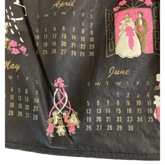 Vintage 1966 Black & Pink Illustrated Holiday Calendar Half Apron - Picture 5 of 9